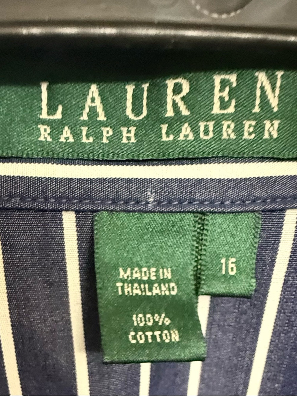 Lauren Ralph Lauren Navy and White Vertical Stripe Ruffle Blouse NWT - Picture 3 of 6